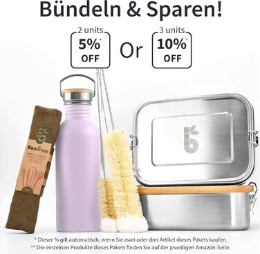 Водяна пляшка Bambaw з нержавіючої сталі 1л | Багаторазова еко-пляшка | Для кемпінгу та походів | Без пластику | Спортивна пляшка, не протікає (500 мл, фіолетовий)