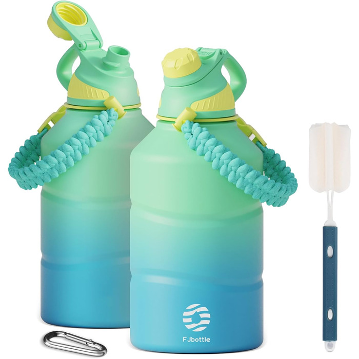 Термос-ботл Fjbottle 1900 мл з нержавіючої сталі, магнітна кришка, BPA Free, подвійні стінки, для газованої води, спортивна пляшка для води, університет, фітнес, кемпінг, аутдор, світло-зелений