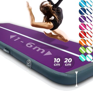 Гімнастичний надувний мат VENDOMNIA Airtrack 300×100×10 см, лілово-сірий, електрична помпа, сумка, для фітнесу, йоги, спорту, тумблінгу