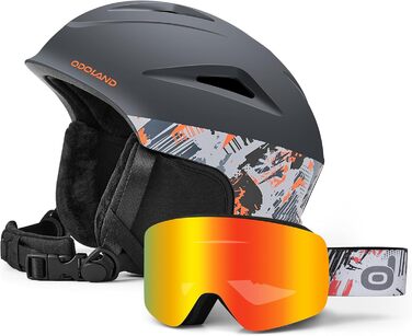Шолом для сноуборду та лиж Odoland з маскою: захист UV 400, чорний + помаранчевий, розмір L (60-61 см)