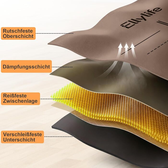 Килимок для йоги та пілатеса з еко-каучуку та TPE, протиковзкий, з лініями розмітки та ременем для перенесення, коричневий, 4мм
