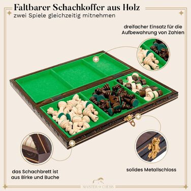 Набір для турнірного шахів №3 | Master Of Chess | Шахи з дерева, преміум-якість, 35 см | Класичний набір Staunton та шахове поле для дорослих та дітей (2 в 1, 35x35 см)