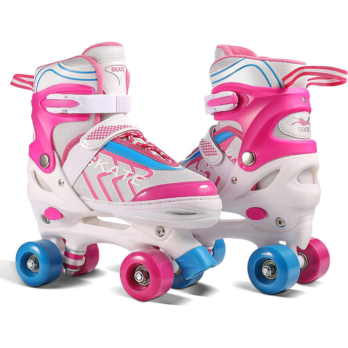Роликові ковзани Hikole для дітей, початківців, регульовані, 8 PU-коліс, для хлопчиків та дівчаток, рожеві, розмір S (31-34)