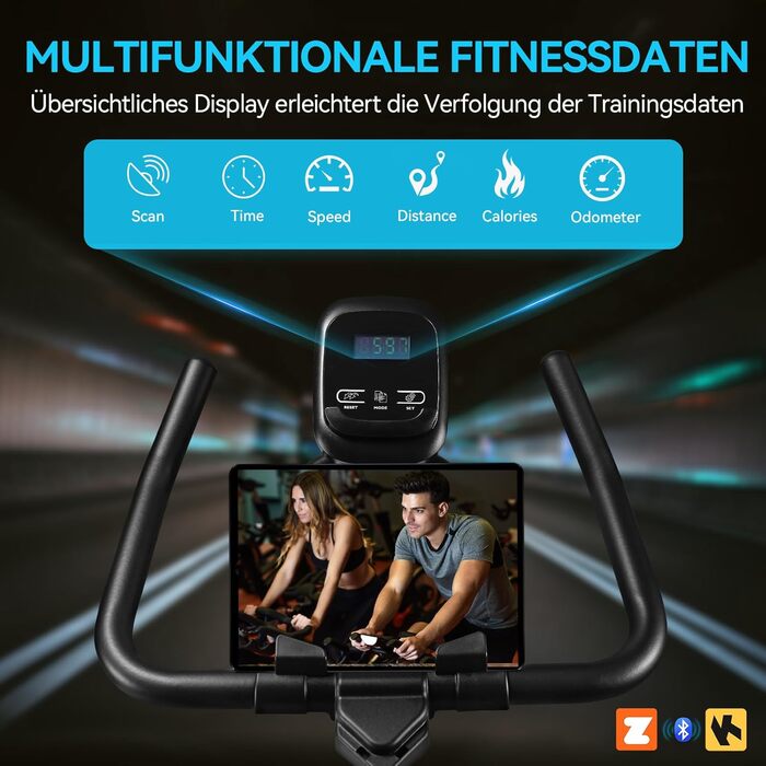 Велотренажер для дому: тихий ергометр з магнітним опором, до 160 кг, чорно-синій, з додатком