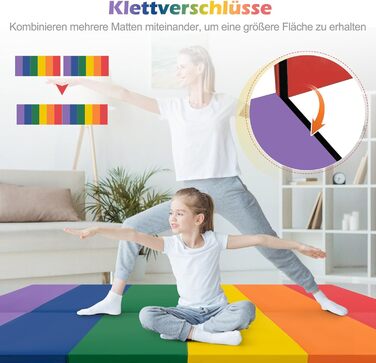 М'який килимок для гімнастики COSTWAY 180x120 см, складаний, з PU, з ручкою для перенесення - для фітнесу, спорту, дому, дітей та дорослих (Багатокольоровий)