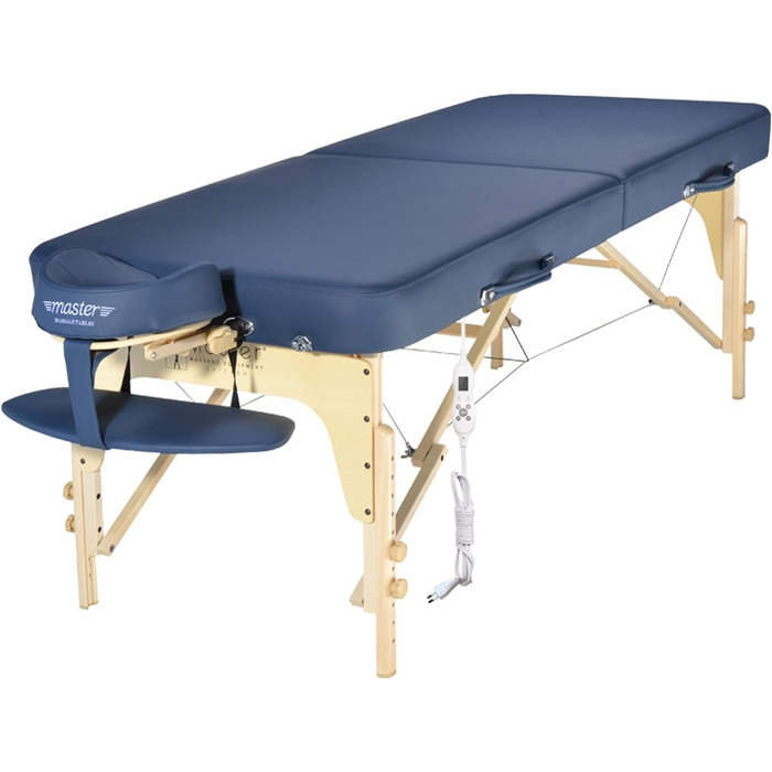 Складаний масажний стіл Master Massage Phoenix 71 см з підігрівом ThermaTop, дерев'яні ніжки, переносний, косметологічне ліжко, синій