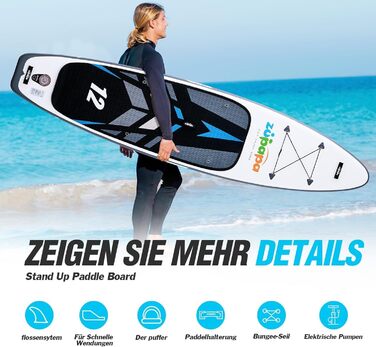 Надувний SUP Борд Zupapa 320/366см | Stand Up Paddle Board з сидінням для каяка | Комплект аксесуарів чорно-біло-сірий