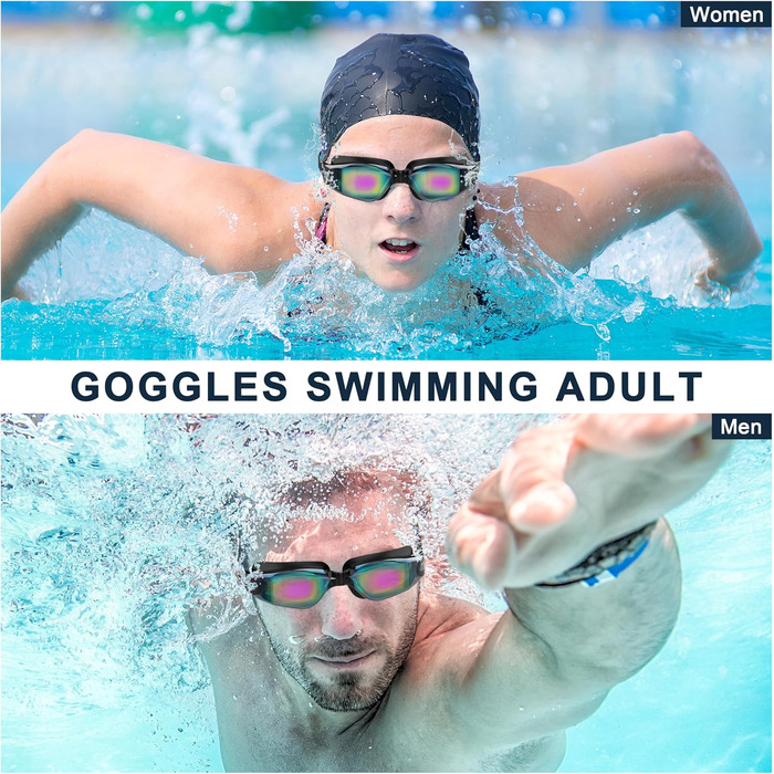Окуляри для плавання дорослих та юніорів - антизапарні, HD лінзи, захист від УФ, водонепроникний ущільнювач, для тренувань, пляжу/басейну - зручна посадка, унісекс, чоловічі та жіночі окуляри для плавання