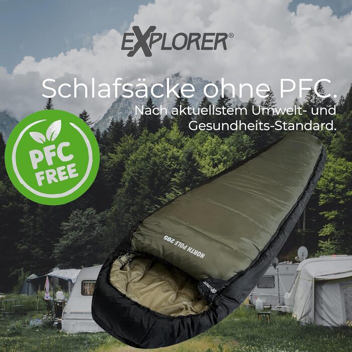 Сплячий мішок Explorer® Northpole 205 RECHTS -3°C до -21°C, 3-4 сезони, для дорослих, водонепроникний, YKK Zip, для кемпінгу та подорожей