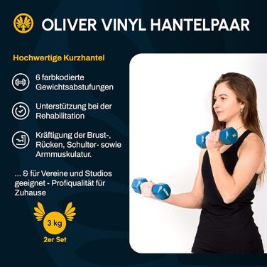Гантелі вінілові Oliver, набір 2 шт по 3 кг, різна вага