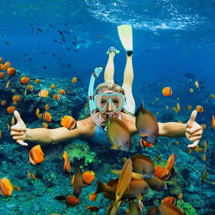 Набір для снорклінгу для дорослих: маска, трубка та ласти. Зручний, водонепроникний, з антизапітніюючим покриттям. Для плавання, снорклінгу та дайвінгу.