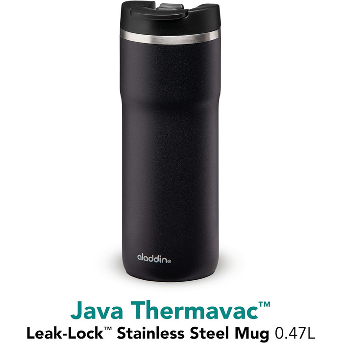 Термочашка Aladdin Barista Java 0.47 л, сталева, герметична, чорна, для кави, з кришкою, BPA-free, для подорожей, зберігає тепло 4 години, можна мити в посудомийці