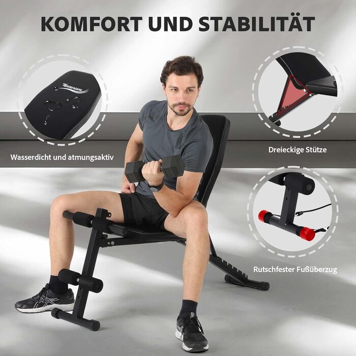 Тренажер для дому 4-в-1: лавка для жиму з регульованою спинкою та фіксатором для ніг, до 150 кг