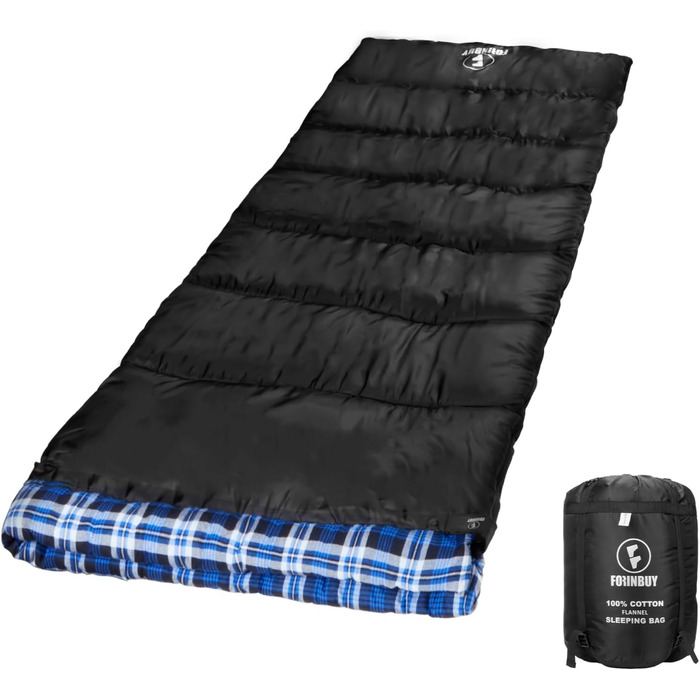 Спальний мішок фланелевий теплий 3-4 сезони XXL з бавовняним підкладком для дорослих, риболовлі, кемпінгу, піших прогулянок, легкий для дому та на вулицю, блакитний, 2lbs наповнювач