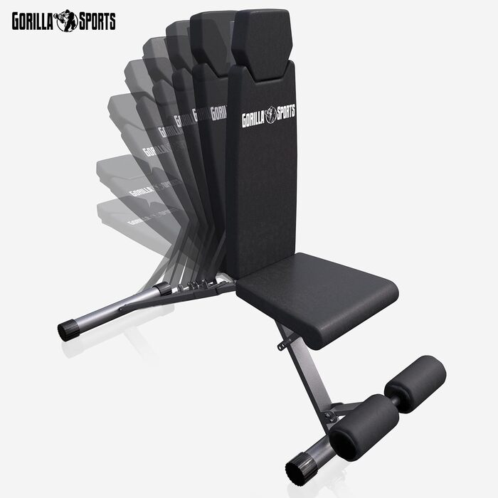 GORILLA SPORTS® Складана лавка для жиму, 8-позиційна спинка, 4-позиційне сидіння, з утримувачем для ніг, універсальна тренувальна лавка до 200 кг