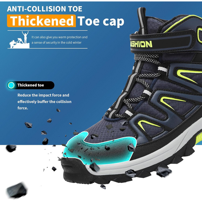 Дитячі зимові чоботи Elaphurus: теплий фліс, для ходьби та трекінгу, розмір 39 EU, темно-синій, зелений