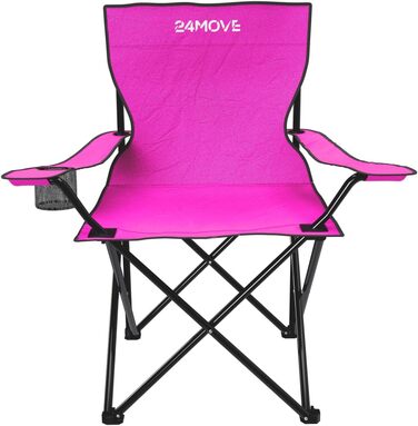 Крісло для риболовлі та відпочинку 24MOVE® - складне, з підстаканником, для дому та на вулицю (рожеве)