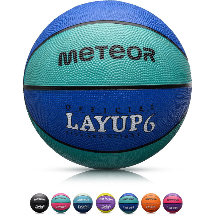 Дитячий баскетбольний м'яч Meteor Layup Kinder Mini, розмір 7 (для чоловіків), розмір 6 (для жінок), блакитний. Підходить для дітей 4-8 років, ідеальний для тренувань. М'який, з надійним зчепленням.