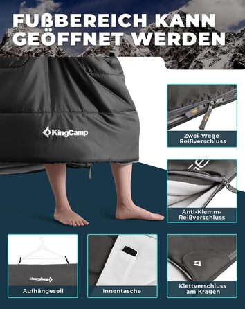 Сплячий мішок KingCamp для двох осіб, зимовий, чорний, для кемпінгу та відпочинку на природі