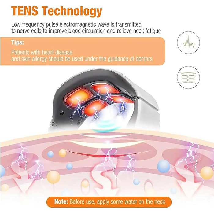 Масажер для шиї Neurotex Lefaya Nurotex 11-в-1: бездротовий, з підігрівом 42°C, 9 рівнів інтенсивності та 6 режимів, електричні імпульси проти болю та напруги (червоний)