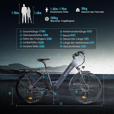 Електровелосипед Nakxus 26M208 26'' з літієвою батареєю 36В 13Аг, мотором 250W, запасом ходу до 100 км, складаний, міський трекінговий велосипед з додатком, сірий, для ЄС