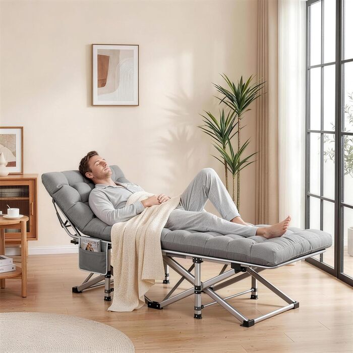Ліжко похідне розкладне Feldbett XXL 7 зон, 250 кг, Oxford 1200D, кут нахилу 15°, сіре (2 шт)
