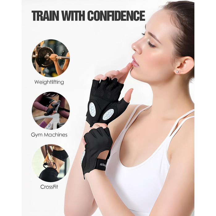 Тренувальні рукавички для чоловіків та жінок – фітнес рукавички для залу, важкої атлетики, кросфіту, силового спорту, спорту та тренувань. Рукавички з антиковзкими силіконовими точками та підкладкою на долоні. Розмір M: 18–19.5 см (Чорний), L: 19.5–21.5 с