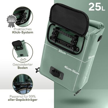 Велосумка на багажник MIVELO 3-в-1: рюкзак, сумка через плече, водонепроникна, без ПВХ, з відділенням для ноутбука, м'ятна