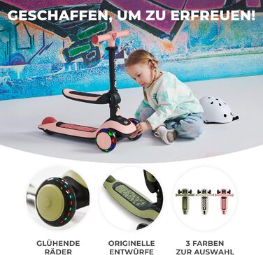 Дитячий самокат-трансформер Kinderkraft Halley 2 в 1 з сидінням, LED-колеса, регульований кермо, до 50 кг, для дітей від 1 року, складаний, сучасний дизайн
