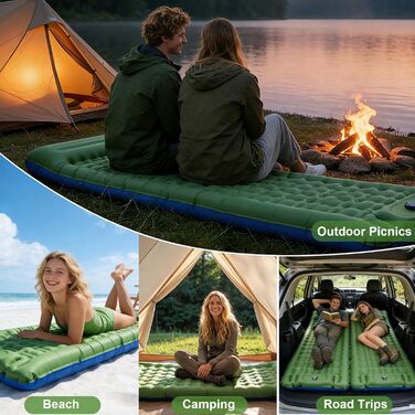 Каремат надувний JATEKA Isomatte Camping 12 см з вбудованим насосом, зелено-синій - для кемпінгу, туризму, походу