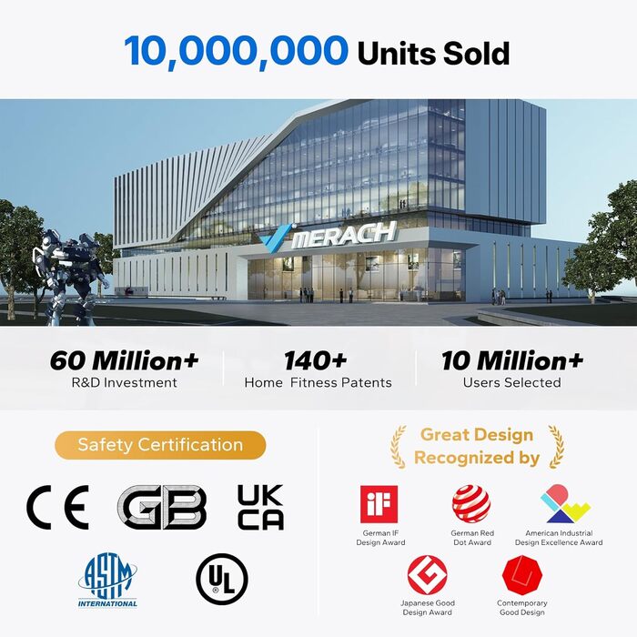 Гребний тренажер MERACH для дому з магнітним опором 60 кг, автоматичною регулюванням, LED-дисплеєм та подвійними дерев'яними рейками (R21)