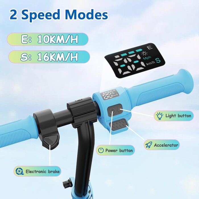 Дитячий електросамокат RCB, 150W, до 16 км/год, для дітей 6-12 років, складаний, з LED підсвіткою та дисплеєм, подарунок для дітей і підлітків