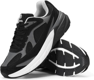 Чоловічі кросівки для бігу FitVille з широкою колодкою, чорно-сірі. Зручні, дихаючі, з неслизькою підошвою. Ідеальні для ходьби, фітнесу та джогінгу. Розмір 42.5 EU.