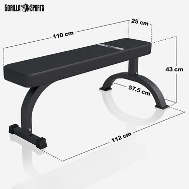 GORILLA SPORTS® Силова лава для жиму, до 400 кг, гумові ніжки, чорна — універсальна фітнес-лава для тренувань вдома, пресу та жиму лежачи