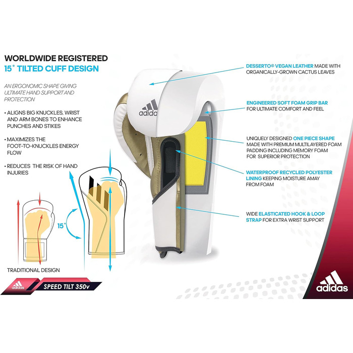 Боксерські рукавички Adidas Speed Tilt 350 на липучці з інноваційною технологією TILT®, виготовлені на 100% з екологічної кактусової шкіри