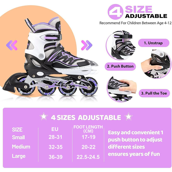 Інлайнери дитячі 2PM SPORTS Cytia Rosa/Violett, розмір 32-35, з LED-підсвічуванням, регульовані, для дівчаток та хлопчиків