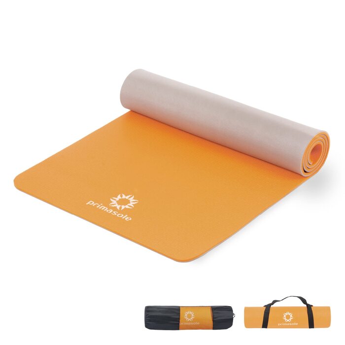 PRIMASOLE Килимок для йоги: екологічний матеріал, 1.27 см, нековзний, для йоги, пілатесу, фітнесу вдома та в спортзалі, двоколірний (кораловий, сірий)