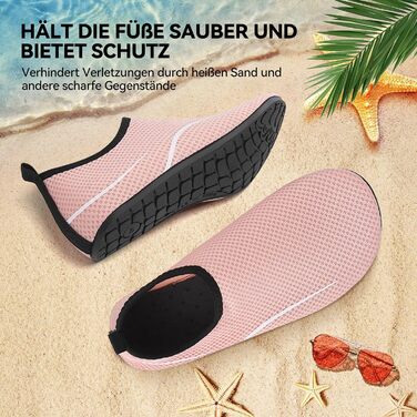 Чоловічі та жіночі водяні черевики для плавання та серфінгу. Дихаючі, швидковисихаючі, унісекс. Розмір 36 EU, колір рожевий.