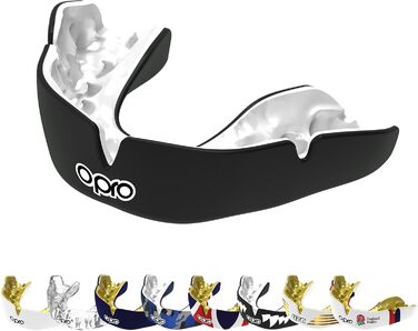 Захист для зубів OPRO - Капа для боксу, MMA, єдиноборств, регбі та хокею. Підходить для дорослих та дітей. Регульована, стоматологічного рівня. Чорний/Білий. Вік 10+