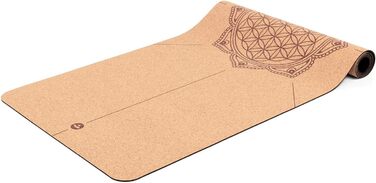 Йога-мат Bodhi з корку та натурального каучуку, 4 мм, екологічний, нековзкий, ідеально для хот-йоги, 185×66×0,4 см, різні мотиви