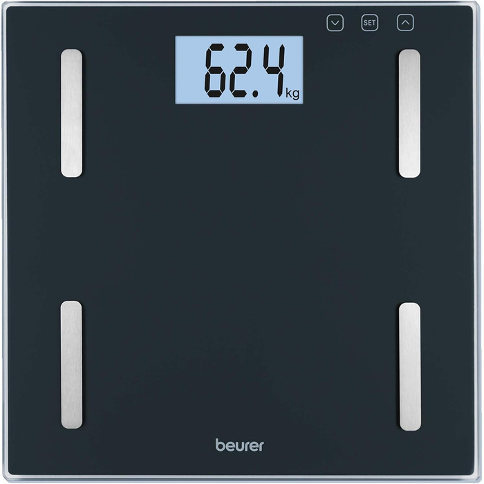 Діагностичні ваги Beurer BF 180, вимірювання жиру, ІМТ, велика LCD, чорні