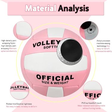 Волейбольний м'яч Aipwerer: для тренувань, пляжу, залу. Водостійкий, Soft Touch, рожевий. У комплекті насос та сумка