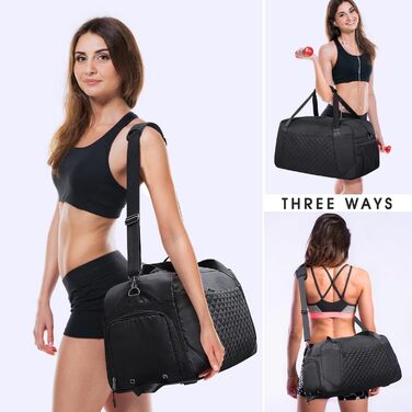 Спортивна сумка Lubardy для жінок, 40л: велика дорожня сумка, weekender, для плавання, тренувань, з відділенням для взуття, для фітнесу, подорожей, йоги, танців (чорна)