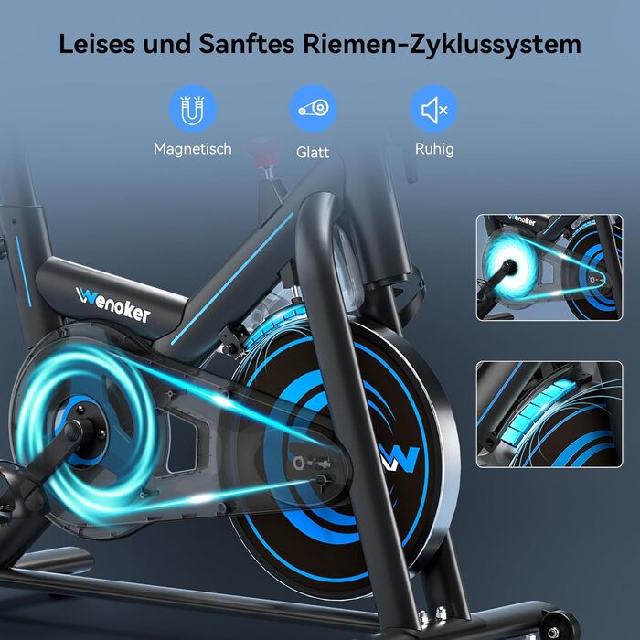 Велотренажер Wenoker з додатком, тихий ергометр, фітнес-велосипед для кардіотренувань вдома, до 160 кг, чорно-синій