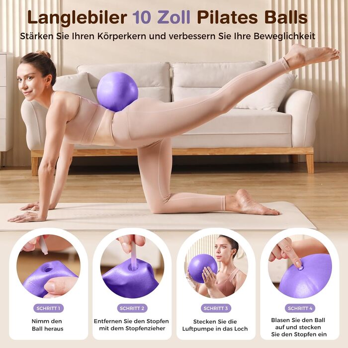 Набір для пілатесу 13 шт: кільце 13', фітбол 10' та еластичні стрічки для жінок. Комплект обладнання для пілатесу для початківців, фітнес-стрічки та аксесуари. Violett