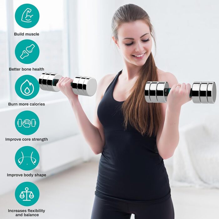 Регульовані гантелі 15 кг, 10 кг, 5 кг - Набір гантелей 2 шт. з компактним сталевим корпусом та пінополіуретановим грифом - Фітнес гантелі для дому 2 x 5 кг (блакитні)