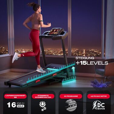 Бігова доріжка Sportstech F31s для дому, 4.5 к.с., 16 км/год, Bluetooth, LED, тримач для планшета, складана, до 120 кг