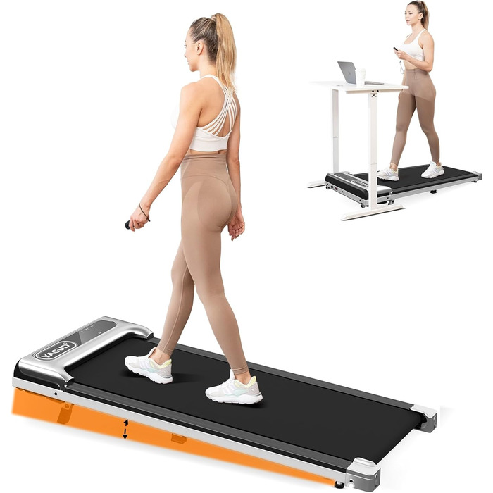 Walking Pad Yagud: Бігова доріжка 3-в-1 для дому та офісу з пультом керування та LED-дисплеєм (срільно-чорний)
