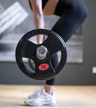 Гантельні диски GYM DISTRICT 50 мм, 10 кг (4×2,5 кг), чавунні з гумовим покриттям, зручні ручки, для олімпійських штанг, тренування вдома