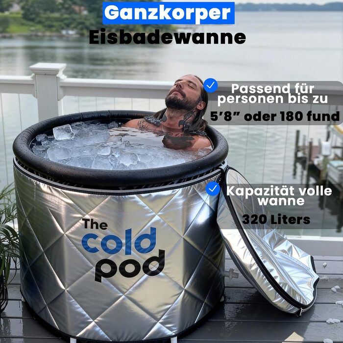 Ейсбад Тонне для атлетів з криотерапією, портативна ванна для льоду, Cold Pod, 75 см, з кришкою